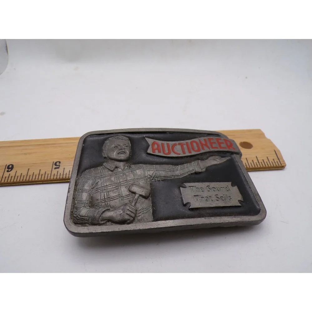 Vintage 1996 C&J Inc Auctioneer The Sound That Sells Belt Buckle Made in USA